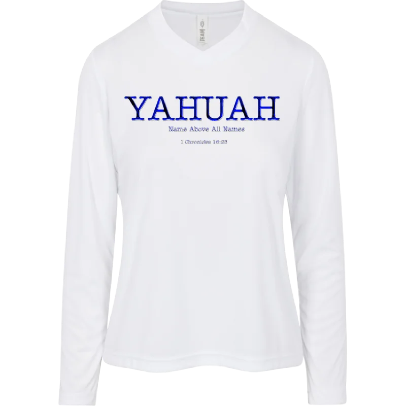 Yahuah-Name Above All Names 02-01 Designer Team 365 Ladies Zone V-neck Long Sleeve T-shirt (2 colors) Handmade Hand-knitted Hand-woven Yahuah-Name Above All Names 02-01 Designer Team 365 Ladies Zone V-neck Long Sleeve T-shirt (2 colors) Handmade Hand-knitted Hand-woven