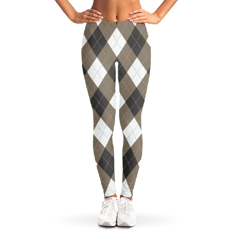 Brown And White Argyle Pattern Print Women's Leggings Stylish Stretch Pants Leggings Brown And White Argyle Pattern Print Women's Leggings Stylish Stretch Pants Leggings