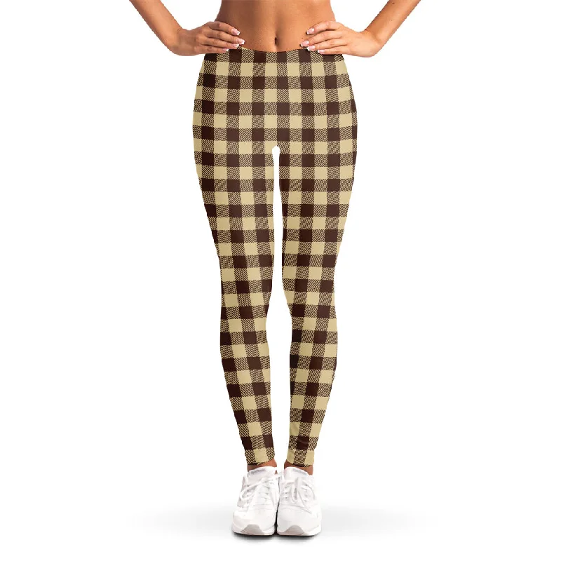 Brown And Beige Buffalo Check Print Women's Leggings Comfortable Cold Weather Leggings Brown And Beige Buffalo Check Print Women's Leggings Comfortable Cold Weather Leggings