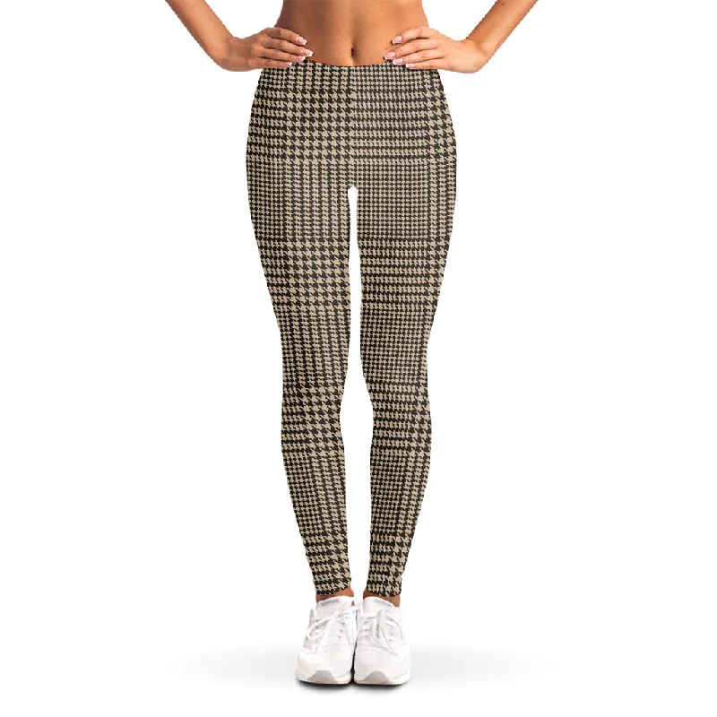 Brown And Beige Glen Plaid Print Women's Leggings Fashionable Sports Compression Leggings Brown And Beige Glen Plaid Print Women's Leggings Fashionable Sports Compression Leggings
