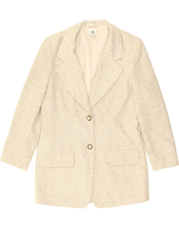 VINTAGE Womens 2 Button Blazer Jacket EU 40 Medium Beige Herringbone Zippered Jacket Buttoned Jacket Snapped Jacket VINTAGE Womens 2 Button Blazer Jacket EU 40 Medium Beige Herringbone Zippered Jacket Buttoned Jacket Snapped Jacket