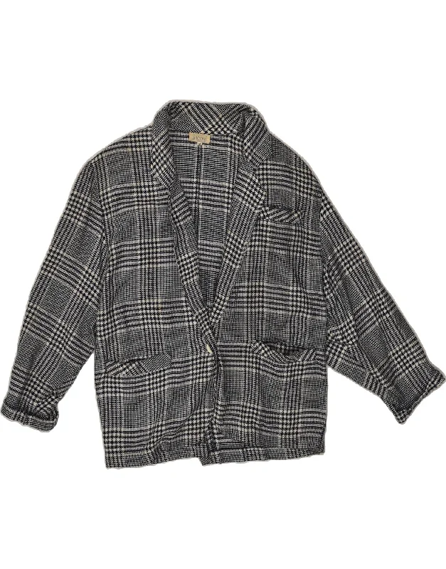 VINTAGE Womens 1 Button Blazer Jacket UK 12 Medium Grey Check Polyester Cardigan Sweater Pullover VINTAGE Womens 1 Button Blazer Jacket UK 12 Medium Grey Check Polyester Cardigan Sweater Pullover