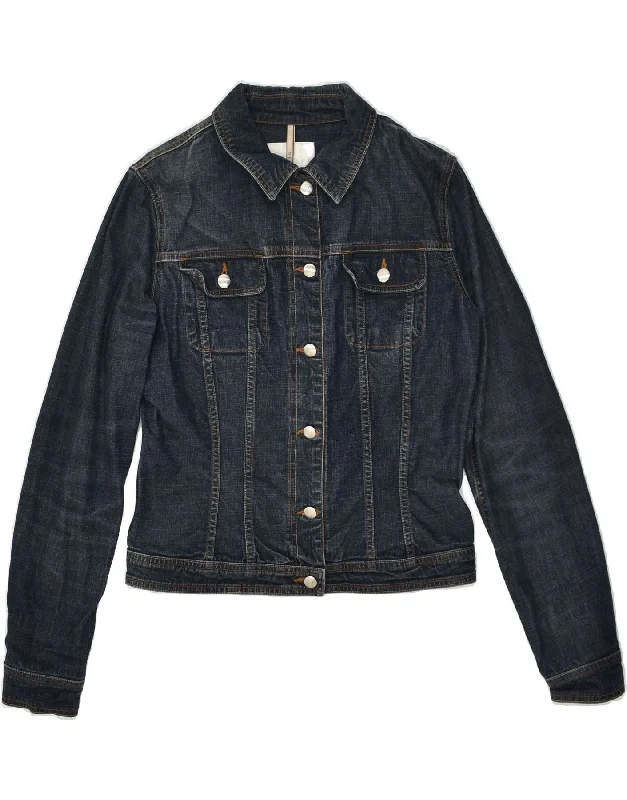 BELFE Womens Denim Jacket IT 46 Large Blue Cotton Boat Neck Shawl Collar Notched Collar BELFE Womens Denim Jacket IT 46 Large Blue Cotton Boat Neck Shawl Collar Notched Collar