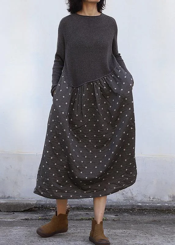 Women dark gray Sweater dress outfit Beautiful big hem DIY patchwork knit dresses Slim Fit Regular Fit Oversized Women dark gray Sweater dress outfit Beautiful big hem DIY patchwork knit dresses Slim Fit Regular Fit Oversized