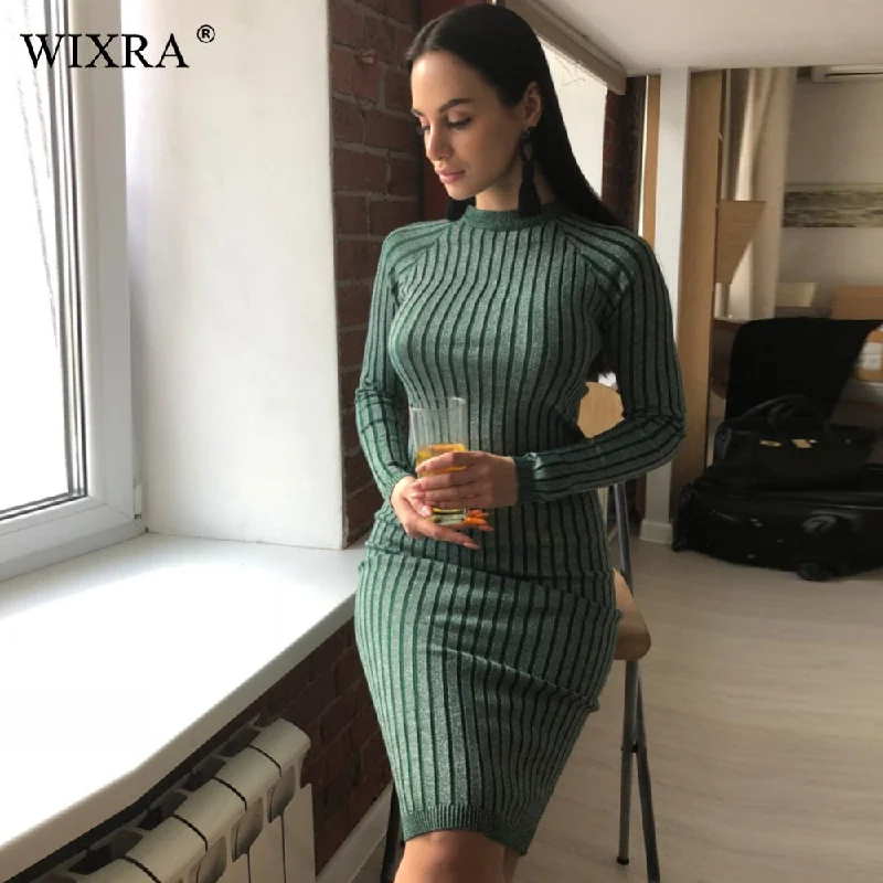 Wixra Warm and Charm Women Sweater Dress 2017 Fall Winter Long Sexy Lurex Bodycon Dresses Elastic Striped Skinny Knitted Dress Stretchy Elastic Breathable Wixra Warm and Charm Women Sweater Dress 2017 Fall Winter Long Sexy Lurex Bodycon Dresses Elastic Striped Skinny Knitted Dress Stretchy Elastic Breathable
