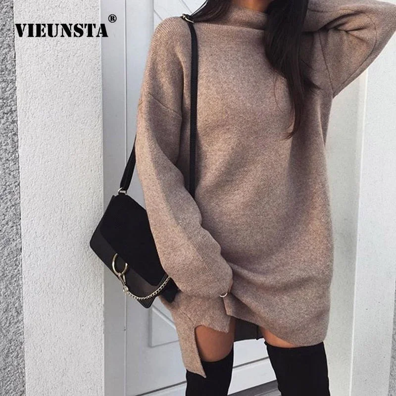 VIEUNSTA 2XL Autumn Winter Knitted Dress Women Turtleneck Long Sleeve Warm Sweater Dress Casual Solid Loose Mini Dresses Vestido Seamless Knitted Crochet VIEUNSTA 2XL Autumn Winter Knitted Dress Women Turtleneck Long Sleeve Warm Sweater Dress Casual Solid Loose Mini Dresses Vestido Seamless Knitted Crochet